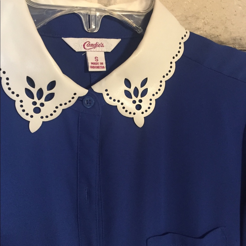 Blue Blouse White Detailed Collar Candies Brand